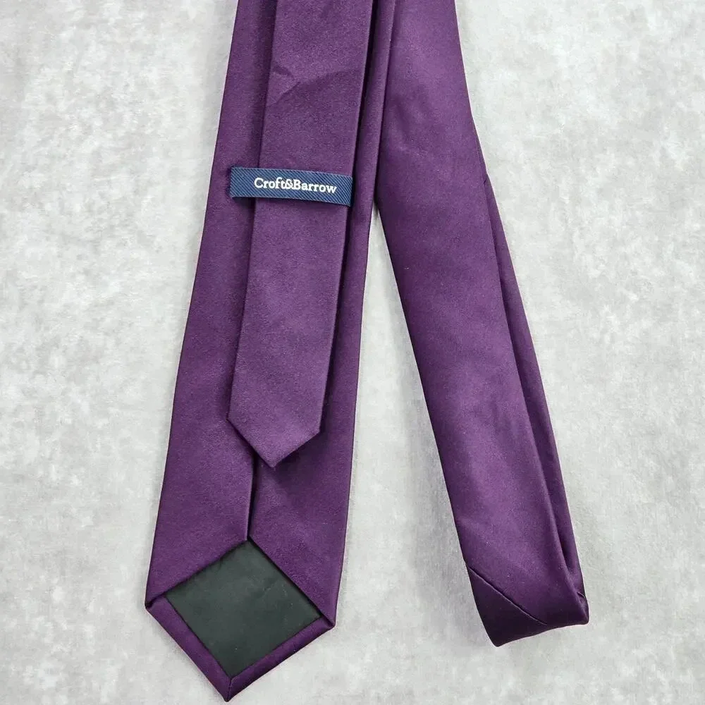 Croft & Barrow Solid Purple Executive Party Fathers Day Polyester Men's Neck Tie